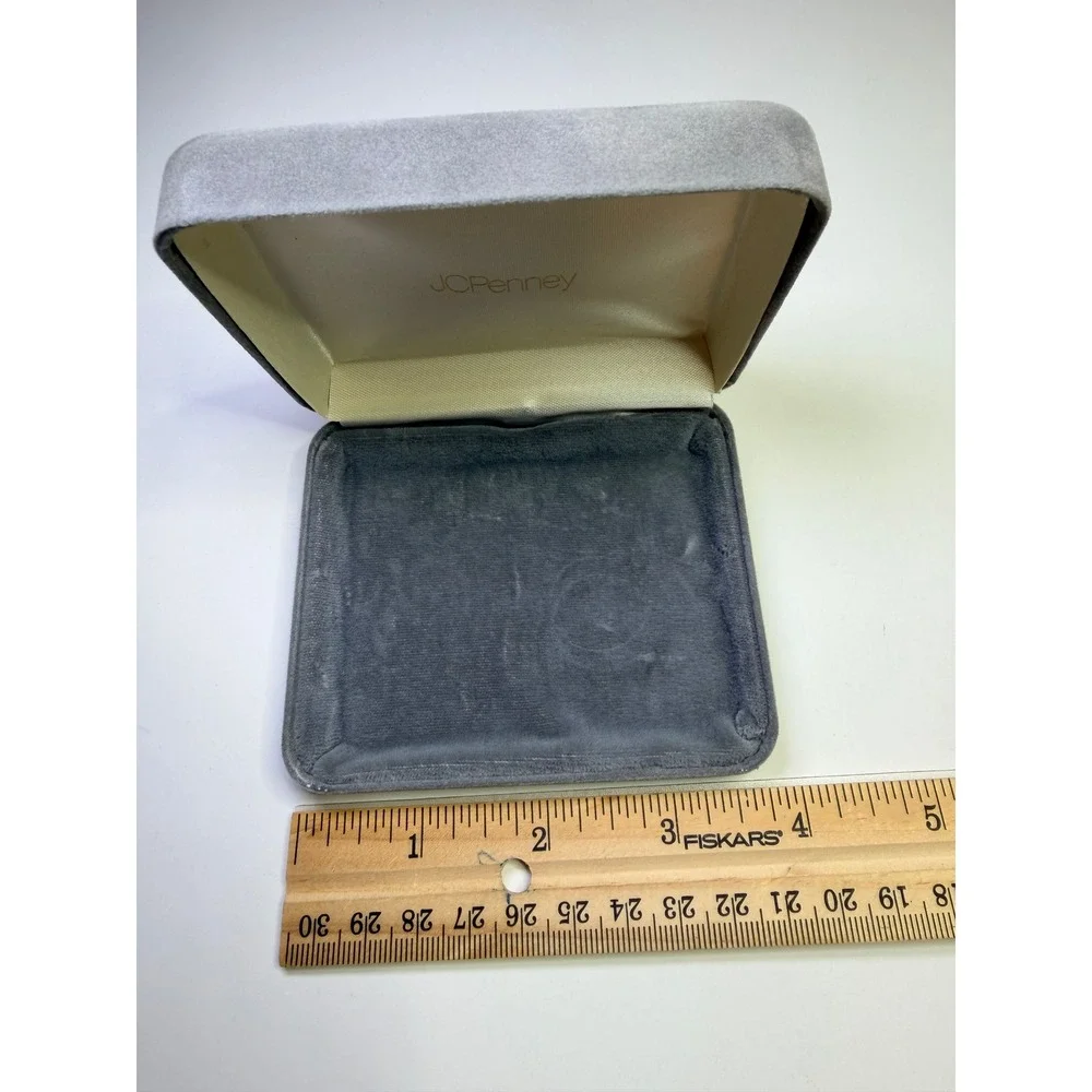 Vintage JCPenney Grey Velvet Jewelry Box Presentation Gift‎ Case Satin Lined